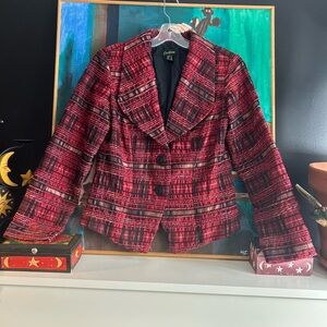 Cartise Women's Red and Black Plaid Blazer Size 10